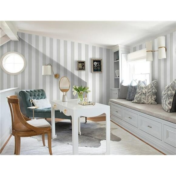 Guvana Grey White Peel and Stick Wallpaper Striped Removable Wall Covering - Picture 3 of 7